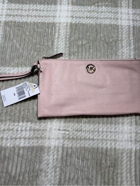 Michael Kors Blush Pink Pebbled Leather Wristlet Clutch